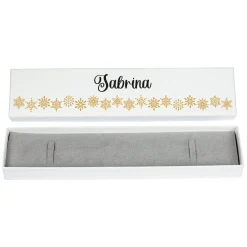 Personalisierte Schmuckverpackung mit goldenen Schneeflocken & Name | Geschenkbox für Armbänder & Ketten