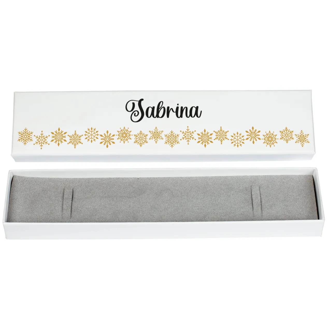 Personalisierte Schmuckverpackung mit goldenen Schneeflocken & Name | Geschenkbox für Armbänder & Ketten
