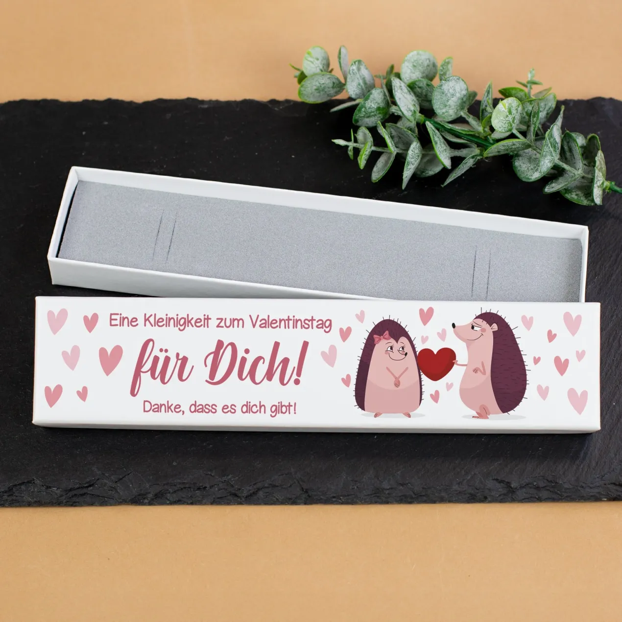 Personalisierte Schmuckverpackung mit Igel-Motiv & Wunschtext | Valentinstag Geschenkbox für Frauen