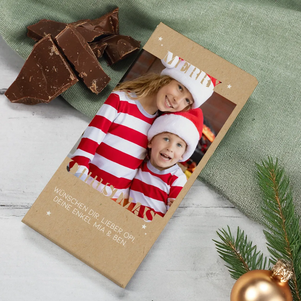 Personalisierte Schokolade zu Weihnachten mit Foto & Wunschtext | Merry Christmas 100 g