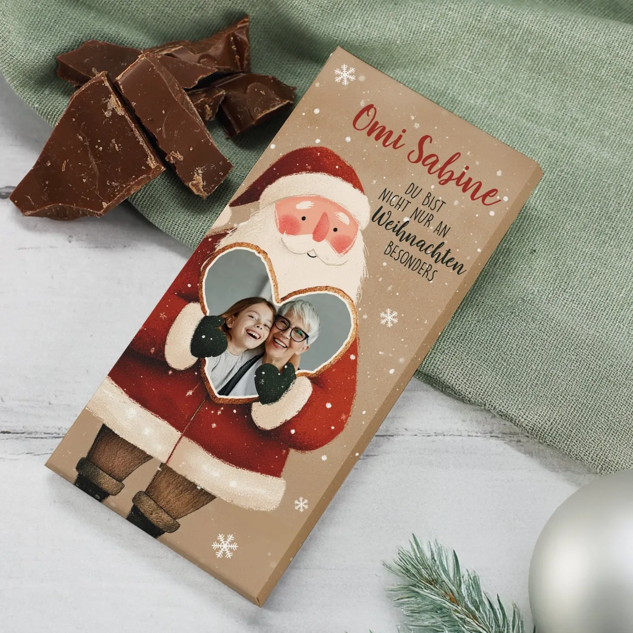 Personalisierte Schokolade mit Weihnachtsmann & Herz-Foto | Du bist nicht nur an Weihnachten besonders