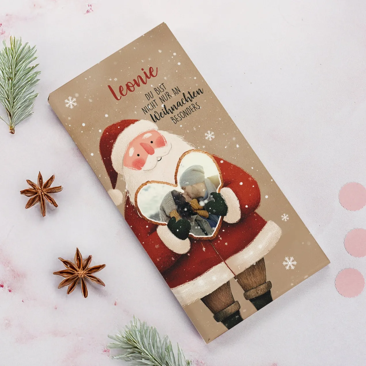Personalisierte Schokolade mit Weihnachtsmann & Herz-Foto | Du bist nicht nur an Weihnachten besonders