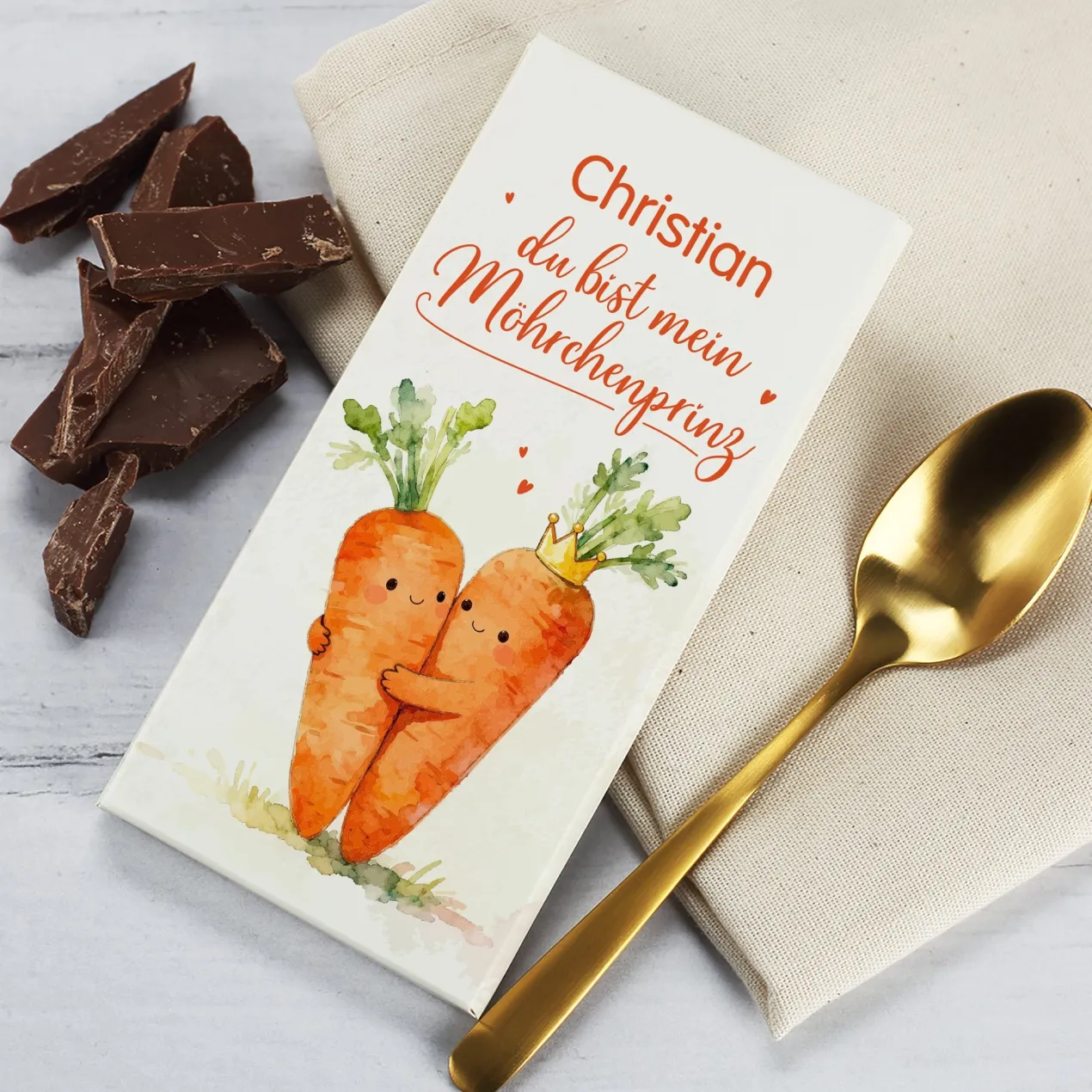 Personalisierte Schokolade 'Möhrchenprinz' mit Name | Geschenk für Männer zum Valentinstag
