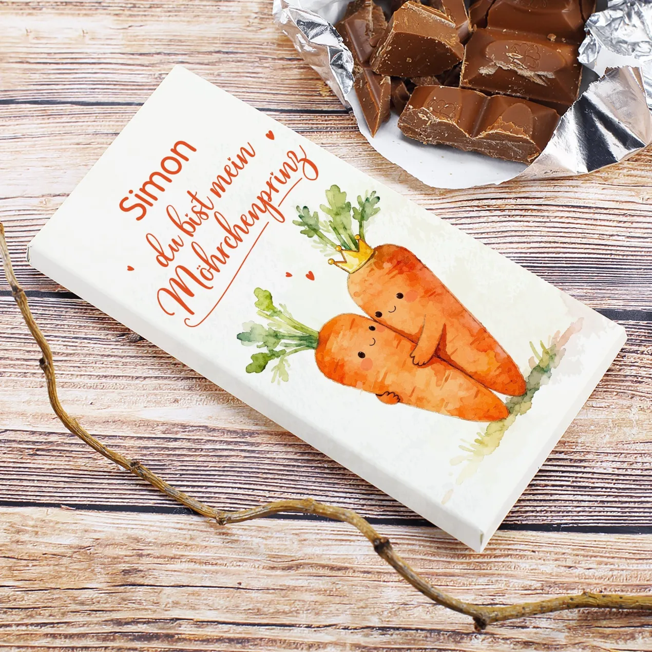 Personalisierte Schokolade 'Möhrchenprinz' mit Name | Geschenk für Männer zum Valentinstag