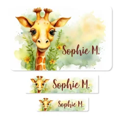 Personalisierte Schulaufkleber mit Name & Giraffen Motiv | 100-teiliges Set für Jungen und Mädchen