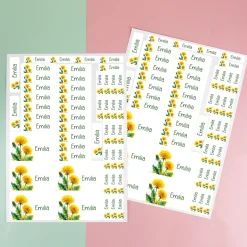 Personalisierte Schulaufkleber mit Name & Löwenzahn Motiv | 100-teiliges Set für Jungen und Mädchen