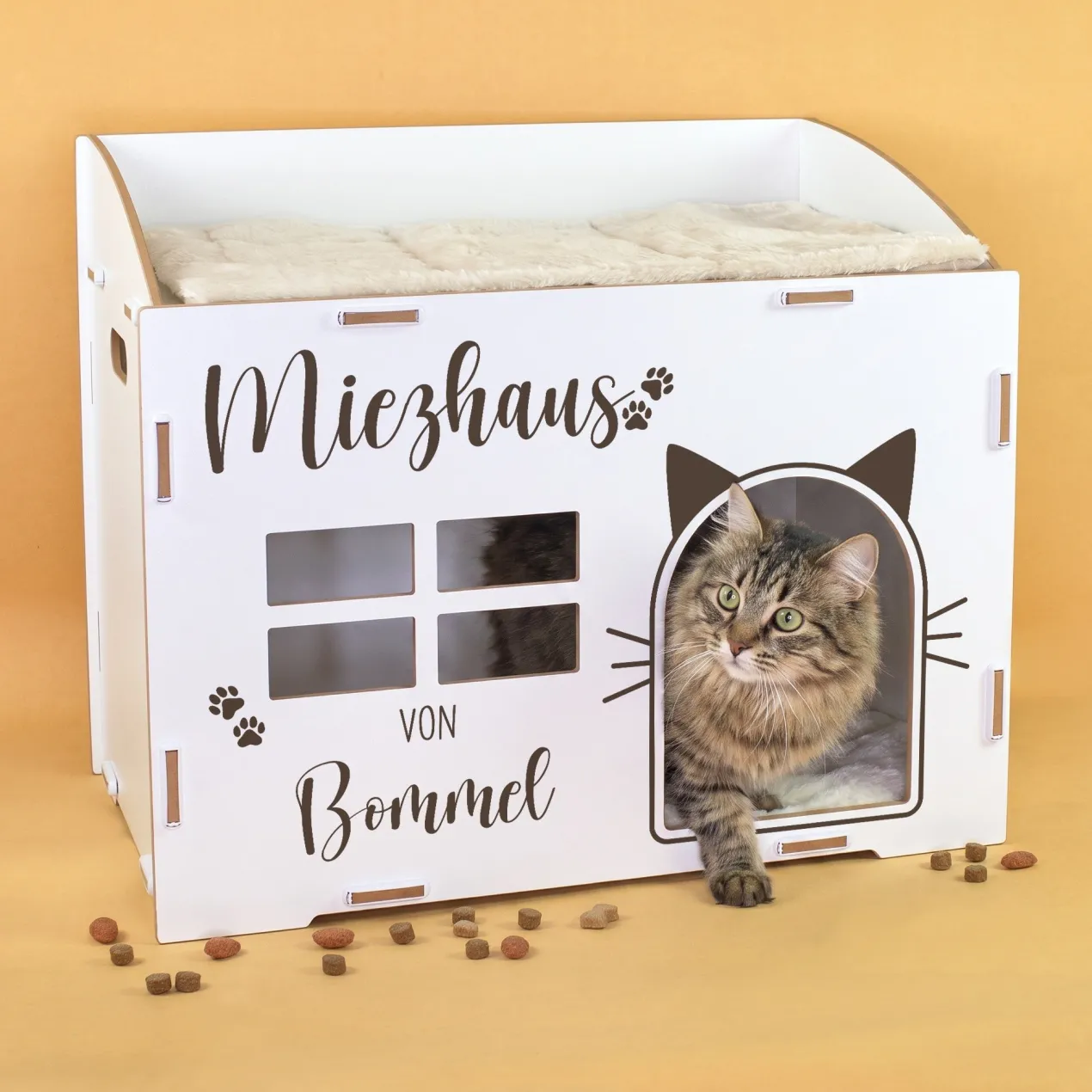 Personalisiertes clipfritz Katzenhaus 'Miezhaus' aus Holz mit Name | Geschenk für Katzen