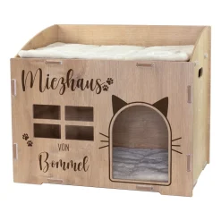 Personalisiertes clipfritz Katzenhaus 'Miezhaus' aus Holz mit Name | Geschenk für Katzen