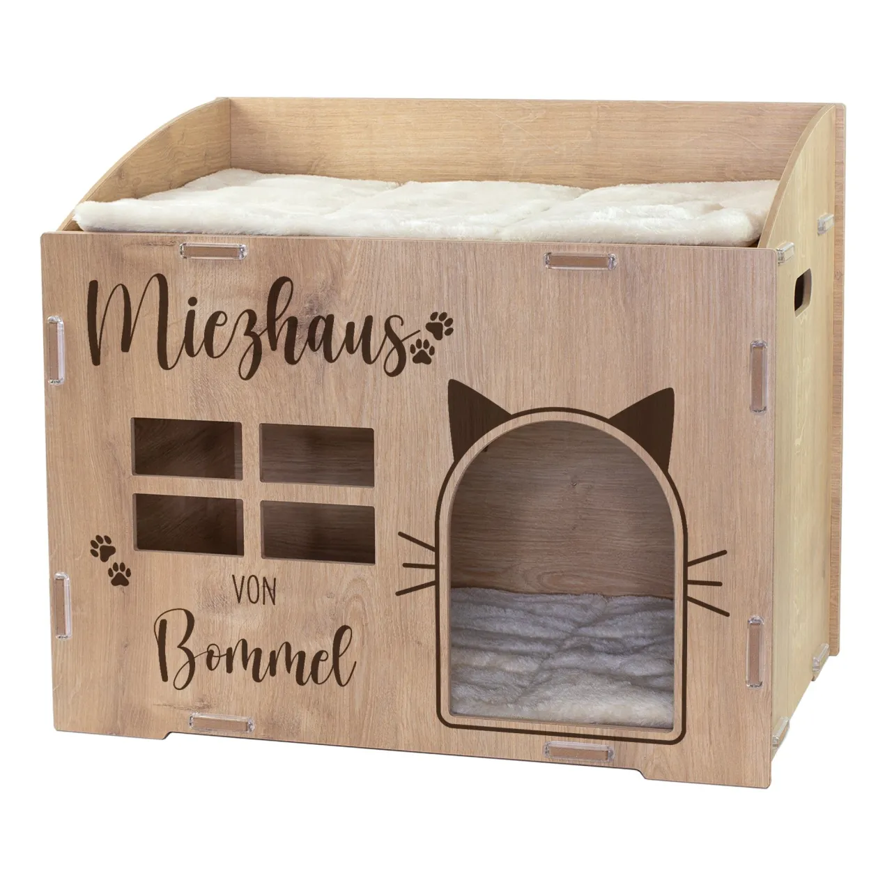 Personalisiertes clipfritz Katzenhaus 'Miezhaus' aus Holz mit Name | Geschenk für Katzen