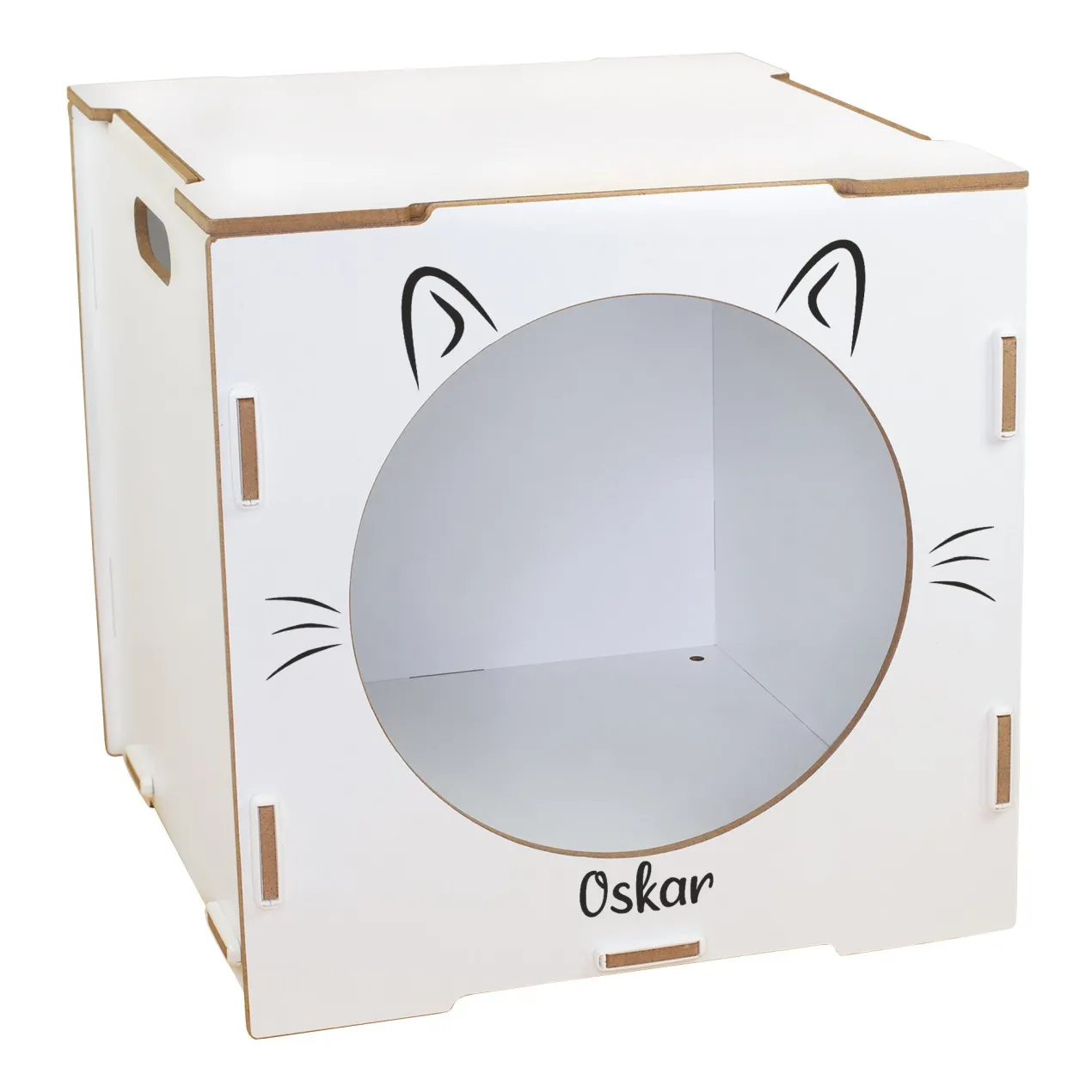 Personalisiertes clipfritz Katzenhaus aus Holz mit Name | 2 Farben | Geschenk für Katzen