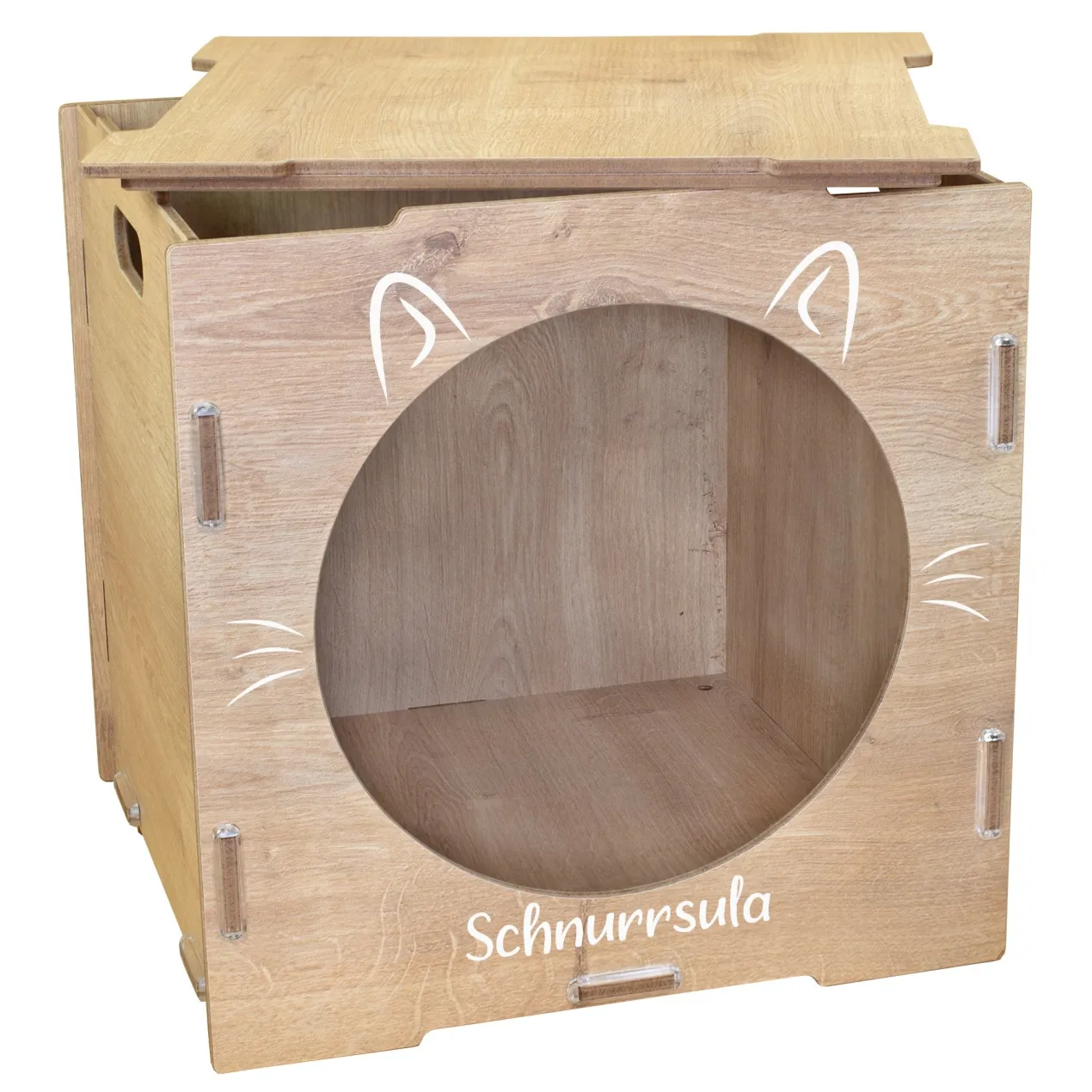 Personalisiertes clipfritz Katzenhaus aus Holz mit Name | 2 Farben | Geschenk für Katzen
