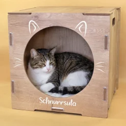 Personalisiertes clipfritz Katzenhaus aus Holz mit Name | 2 Farben | Geschenk für Katzen