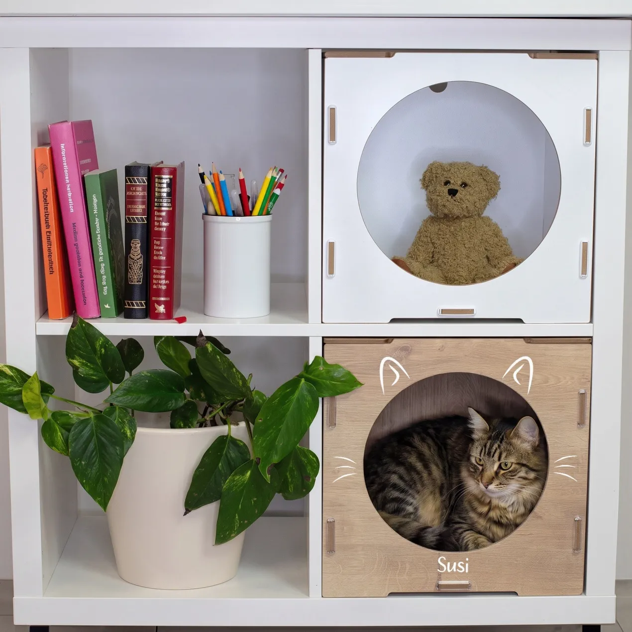 Personalisiertes clipfritz Katzenhaus aus Holz mit Name | 2 Farben | Geschenk für Katzen