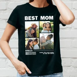 Personalisiertes Damen T-Shirt mit Fotocollage für Mama, Oma, Freundin & mehr | Schwarz | Muttertagsgeschenk