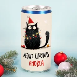 Personalisierte Secco-Dose 'Meowy Christmas' mit Katze & Name | Lustiges Geschenk zu Weihnachten