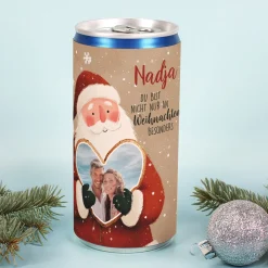 Personalisierte Secco-Dose mit Weihnachtsmann & Foto im Herz | Weihnachtsgeschenk mit Name