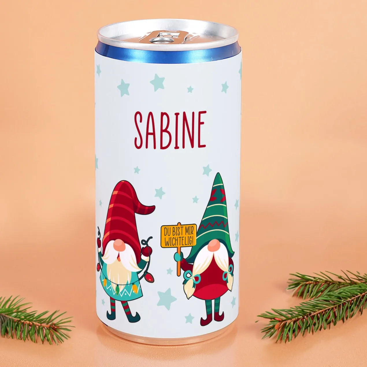 Personalisierte Secco Dose zu Weihnachten | Wichtel-Motiv | 200 ml