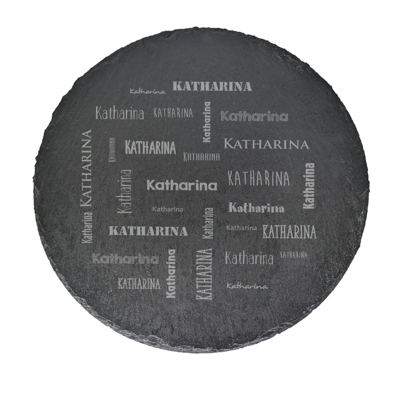 Personalisierte Servierplatte aus Schiefer mit Name gelasert | Rund 35,5cm