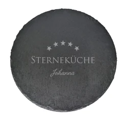 Personalisierte Servierplatte aus Schiefer mit Name gelasert | Rund | Sterneküche