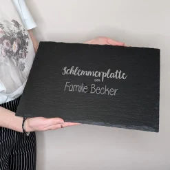 Personalisierte Servierplatte aus Schiefer mit Name | Schlemmerplatte Rechteckig
