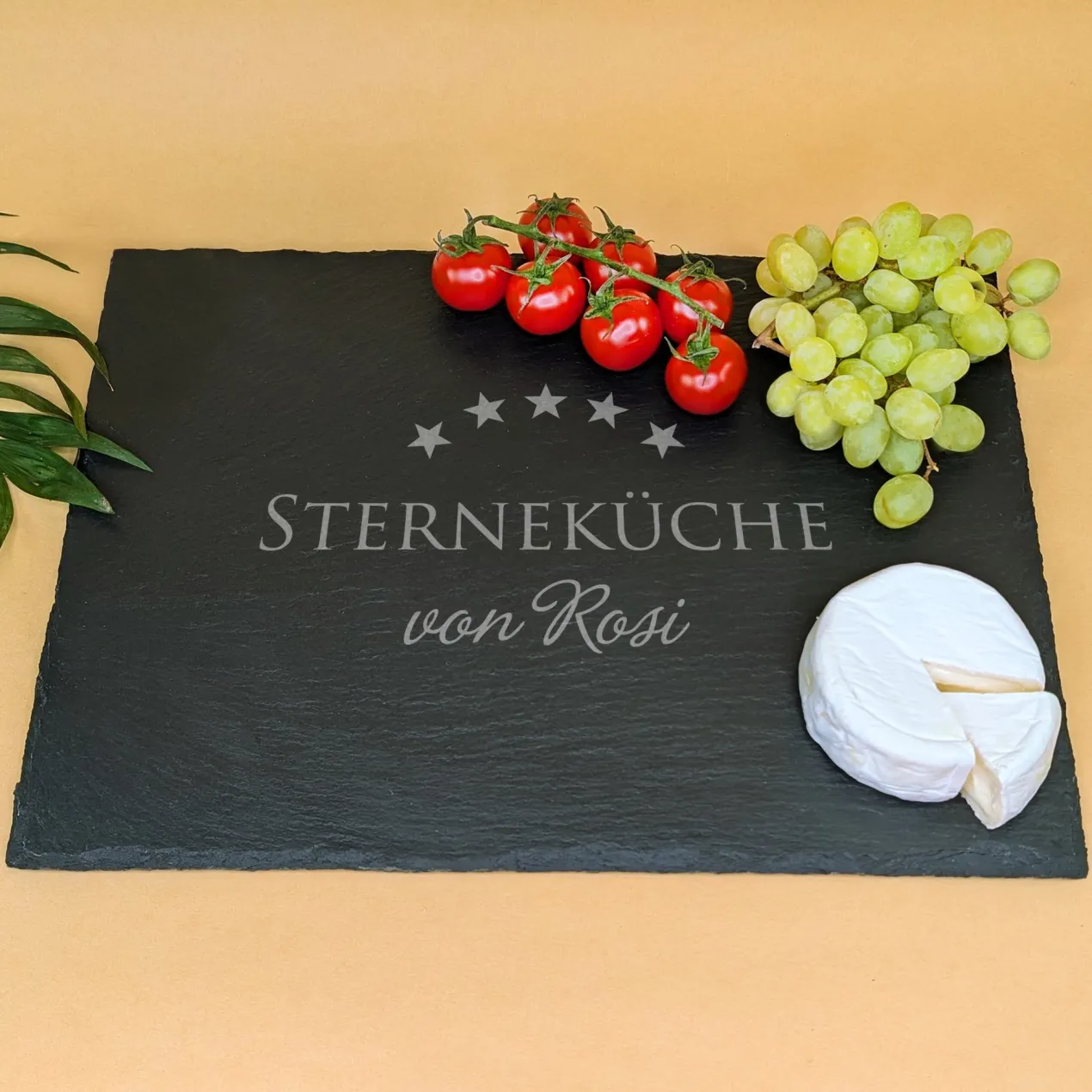 Personalisierte Servierplatte aus Schiefer mit Name | Rechteckig | Sterneküche-Motiv
