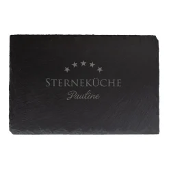 Personalisierte Servierplatte aus Schiefer mit Name | Rechteckig | Sterneküche-Motiv