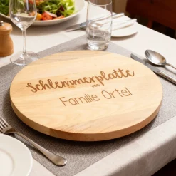 Personalisierte Servierplatte drehbar aus Holz mit Gravur | 30 cm | Schlemmerplatte