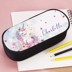 Personalisiertes Federmäppchen mit Name und Einhorn Motiv für Mädchen | Stiftebox & Etui