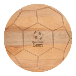 Personalisiertes Frühstücksbrettchen aus hochwertigem Buchenholz im Fußballdesign mit Wunschtext & Name