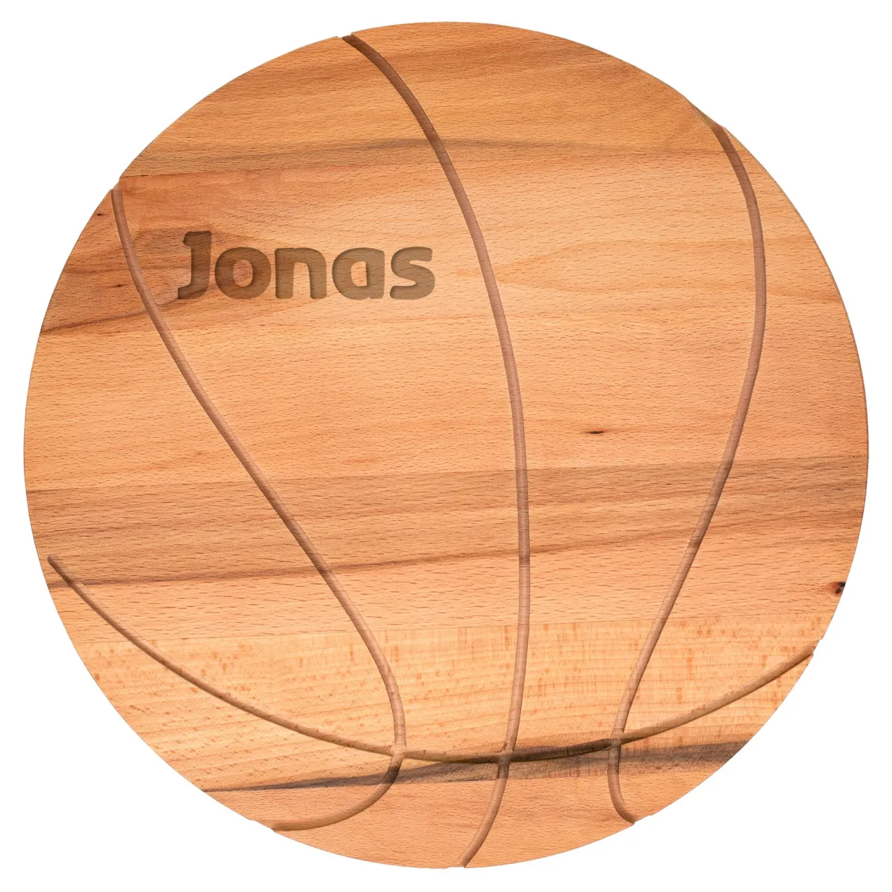 Personalisiertes Frühstücksbrettchen & Servierbrett mit Basketball-Motiv und Name aus Buchenholz