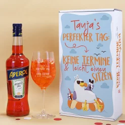 Personalisiertes Geschenkset 'Perfekter Tag' mit Aperitif, Glas & Geschenkbox | 3 Sorten zur Auswahl
