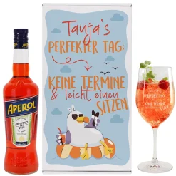 Personalisiertes Geschenkset 'Perfekter Tag' mit Aperitif, Glas & Geschenkbox | 3 Sorten zur Auswahl