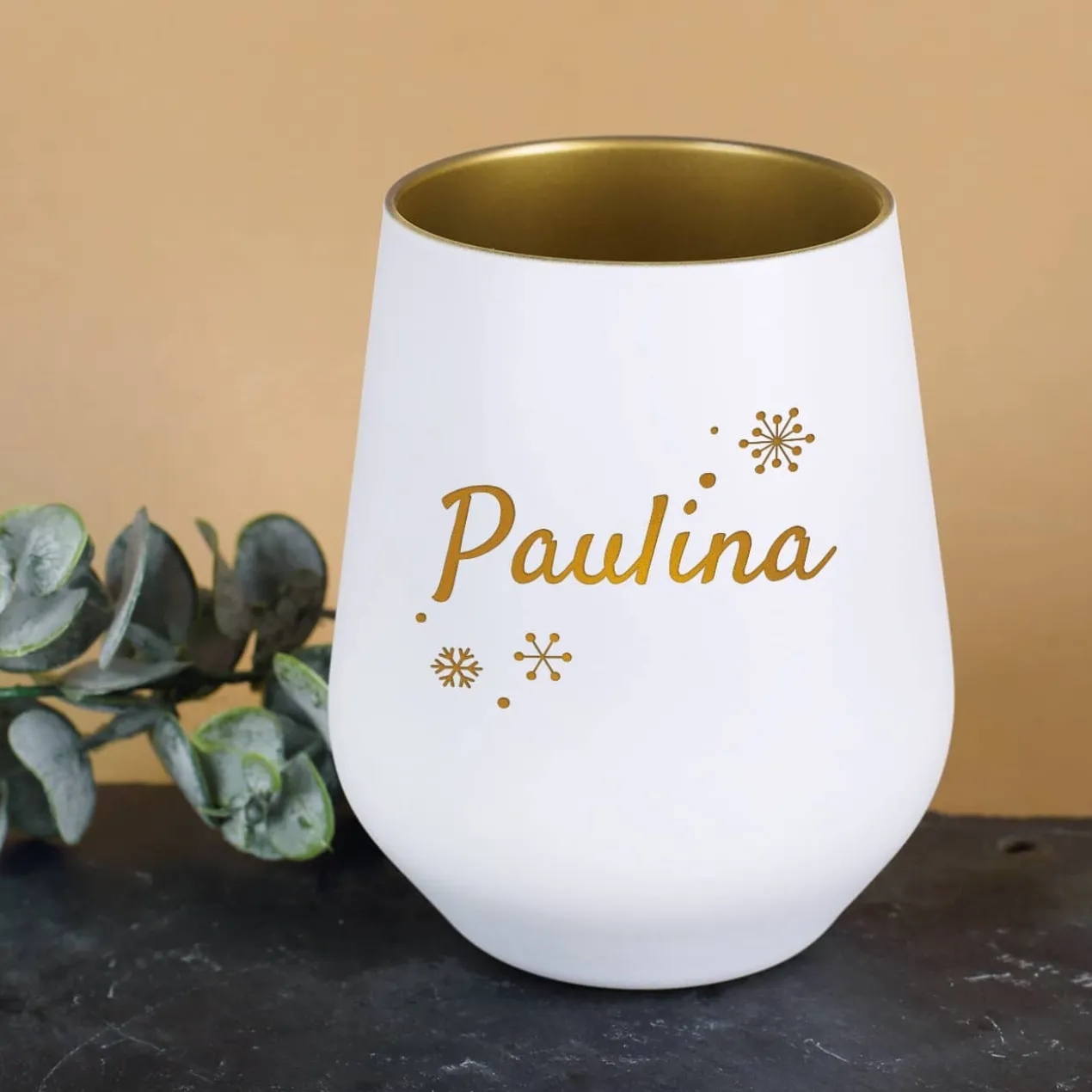 Personalisiertes Geschenkset zu Weihnachten mit graviertem Glas und Käfer Sprizz
