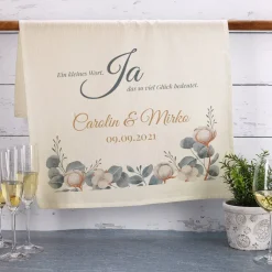 Personalisiertes Geschirrtuchtuch zur Hochzeit - Ja - Ein kleines Wort, das so viel Glück bedeutet
