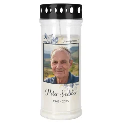 Personalisiertes Grablicht mit Foto, Name & Datum | 2 Größen
