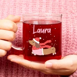 Personalisiertes großes Teeglas mit Name und Dackel-Motiv | Geschenk zu Weihnachten für Tierliebhaber