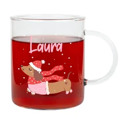Personalisiertes großes Teeglas mit Name und Dackel-Motiv | Geschenk zu Weihnachten für Tierliebhaber