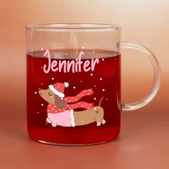 Personalisiertes großes Teeglas mit Name und Dackel-Motiv | Geschenk zu Weihnachten für Tierliebhaber