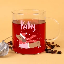 Personalisiertes großes Teeglas mit Name und Dackel-Motiv | Geschenk zu Weihnachten für Tierliebhaber