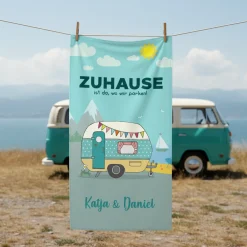 Personalisiertes Handtuch mit Wunschtext für den Campingurlaub in 3 Größen | Geschenk für den Urlaub