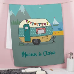 Personalisiertes Handtuch mit Wunschtext für den Campingurlaub in 3 Größen | Geschenk für den Urlaub
