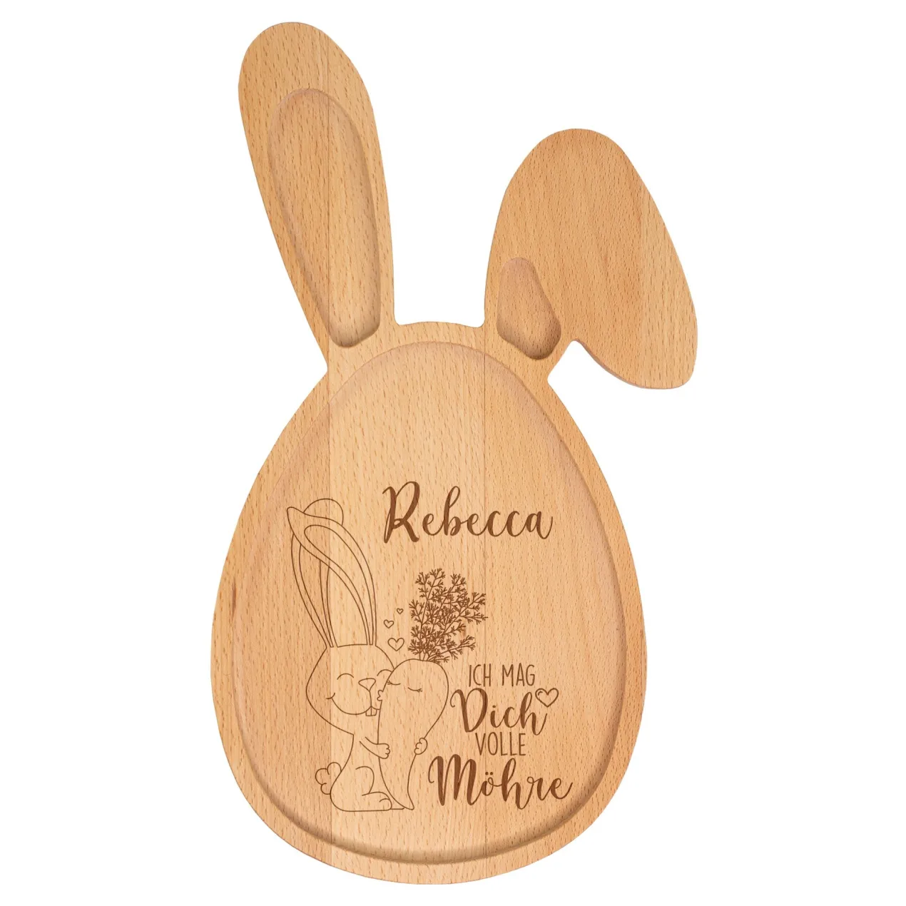 Personalisiertes Holzbrettchen in Hasen-Form 'Ich mag dich volle Möhre' | Ostergeschenk mit Liebe