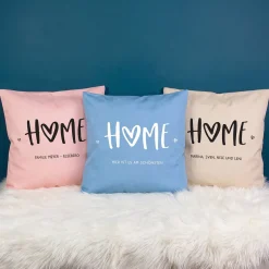 Personalisiertes HOME Kissen mit Wunschtext | Deko Geschenk zum Einzug, für neue Wohnung & Zuhause