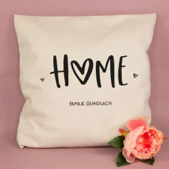 Personalisiertes HOME Kissen mit Wunschtext | Deko Geschenk zum Einzug, für neue Wohnung & Zuhause