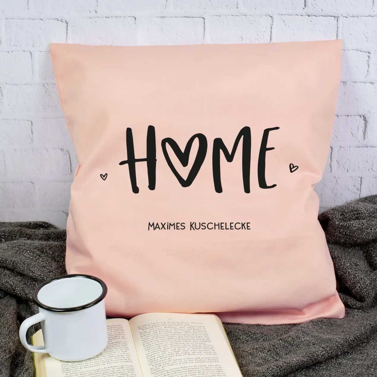 Personalisiertes HOME Kissen mit Wunschtext | Deko Geschenk zum Einzug, für neue Wohnung & Zuhause
