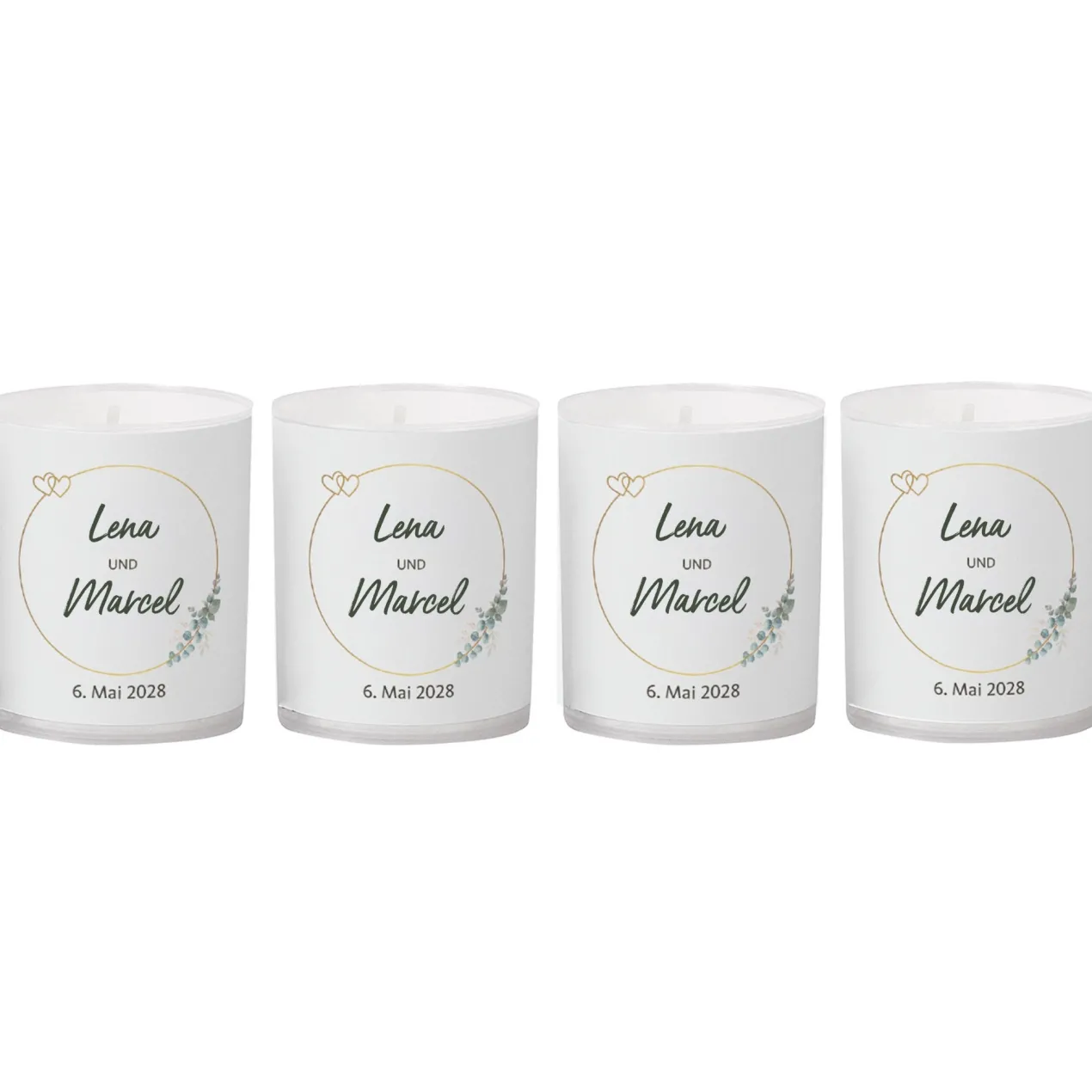 Personalisiertes Kerzen Set zur Hochzeit | 4 Motivkerzen mit Namen & Datum als Dekoration