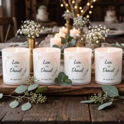 Personalisiertes Kerzen Set zur Hochzeit | 4 Motivkerzen mit Namen & Datum als Dekoration