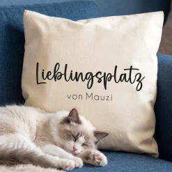 Personalisiertes Kissen 'Lieblingsplatz' mit Wunschtext | Geschenk zum Einzug & Hausbau für Wohnung