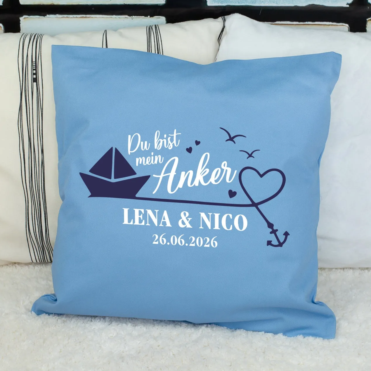 Personalisiertes Kissen 'Mein Anker' mit Namen & Datum | Geschenk zur Hochzeit & Einzug fürs Zuhause