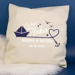 Personalisiertes Kissen 'Mein Anker' mit Namen & Datum | Geschenk zur Hochzeit & Einzug fürs Zuhause